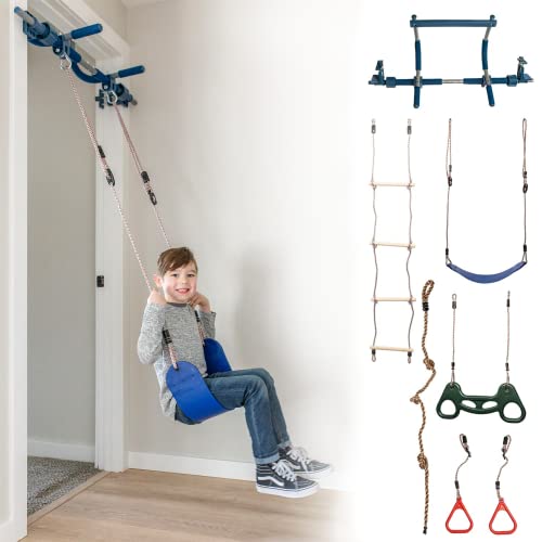Gym1 Deluxe Indoor Playground with Indoor Swing, Plastic Rings, Trapeze Bar, Climbing Ladder, and Swinging Rope 