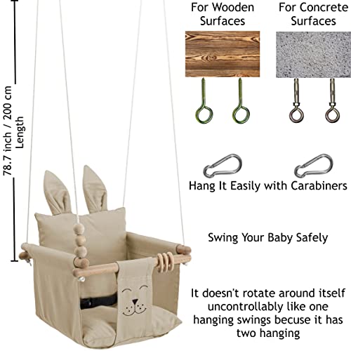 Mass Lumber Canvas Baby Swing Outdoor Indoor Seat Set with Secure Belt, Mounting Hardwares, Two Cushions Baby Hammock Hanging Chair for Infants Toddler Baby Tree Swing for Porch Backyard