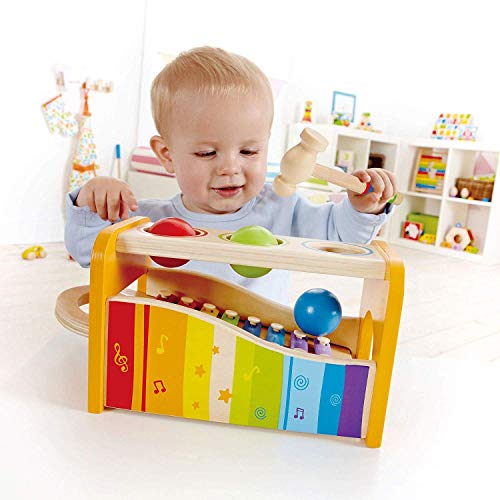 Hape Pound, Tap, & Shake! Music Set - Award Winning Wooden Pounding Bench, Baby Xylophone, and Tap Along Tambourine - Developmental, Non-Toxic, Montessori Musical Toys for Toddlers 1 - 4 Years Old