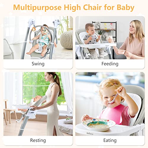 INFANS 3 in 1 Baby High Chair, Electric Baby Swing, Infant Dining Booster Seat with Remote Control One-Hand Removable Tray Double Cushion, Multifunction Highchair for Toddlers