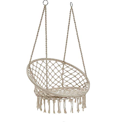 Hammock Chair Macrame Swing - Max 330 Lbs-Hanging Cotton Rope Hammock Swing Chair for Indoor and Outdoor Use (Beige)