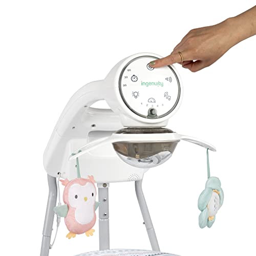 Ingenuity InLighten 5-Speed Baby Swing - Swivel Infant Seat, 5 Point Safety Harness, Nature Sounds, Lights - Nally Owl