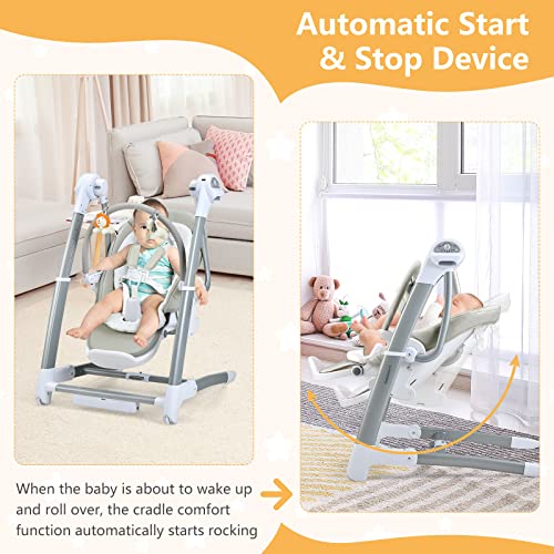 INFANS 3 in 1 Baby High Chair, Electric Baby Swing, Infant Dining Booster Seat with Remote Control One-Hand Removable Tray Double Cushion, Multifunction Highchair for Toddlers