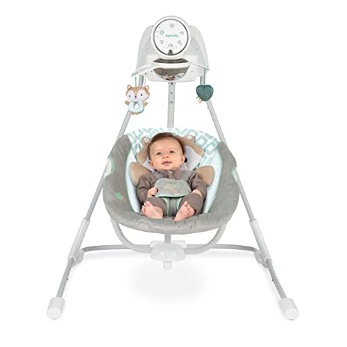 Ingenuity InLighten 5-Speed Baby Swing - Swivel Infant Seat, 5 Point Safety Harness, Nature Sounds, Lights - Kitt Fox