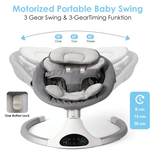 Infant Swing with Bluetooth, Lullabies, Toys - Grey