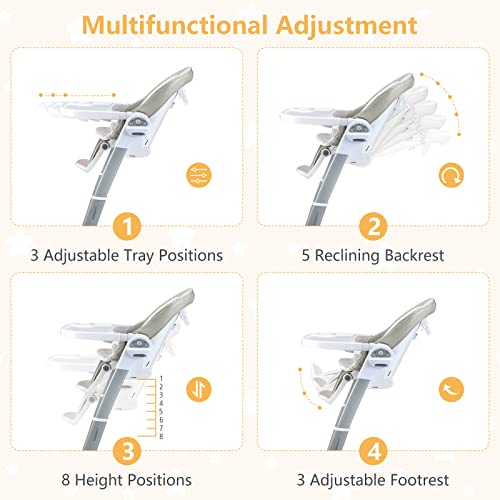 INFANS 3 in 1 Baby High Chair, Electric Baby Swing, Infant Dining Booster Seat with Remote Control One-Hand Removable Tray Double Cushion, Multifunction Highchair for Toddlers