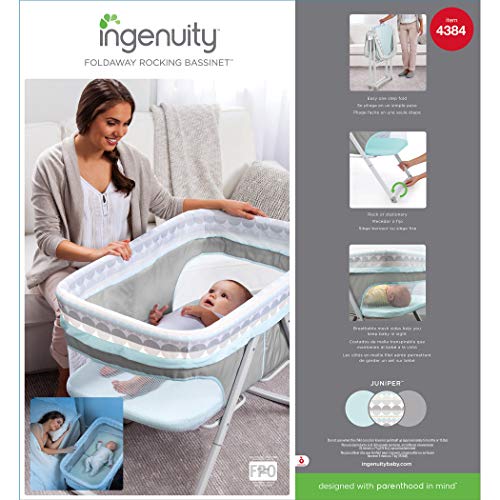 Ingenuity Foldaway Rocking Bassinet - Juniper - Portable Folding Rocking Bassinet