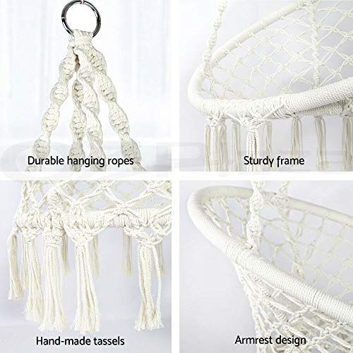 Hammock Chair Macrame Swing - Max 330 Lbs-Hanging Cotton Rope Hammock Swing Chair for Indoor and Outdoor Use (Beige)