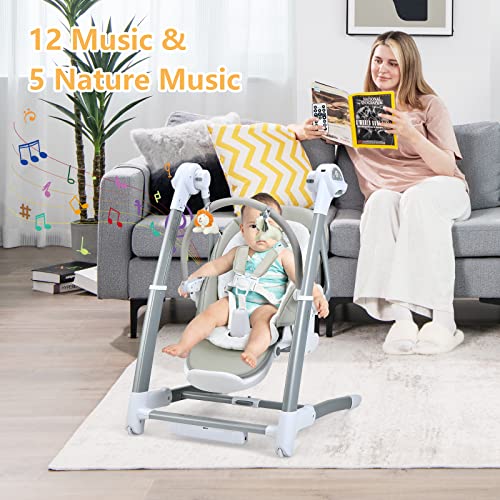 INFANS 3 in 1 Baby High Chair, Electric Baby Swing, Infant Dining Booster Seat with Remote Control One-Hand Removable Tray Double Cushion, Multifunction Highchair for Toddlers