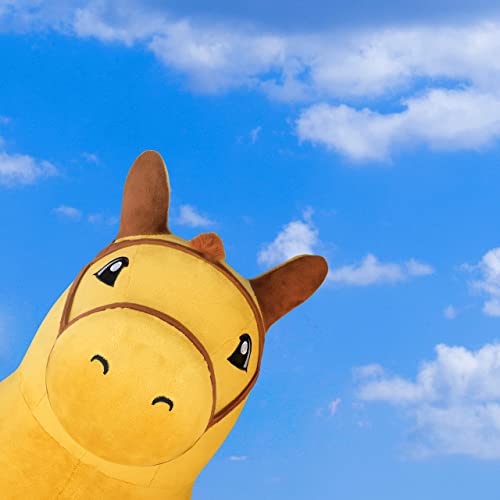 iPlay, iLearn Yellow Hopping Horse, Outdoors Ride On Bouncy Animal Play Toys, Inflatable Hopper Plush Covered with Pump, Activities Gift for 18 Months, 2, 3, 4, 5 Year Old Kids Toddlers Boys Girls