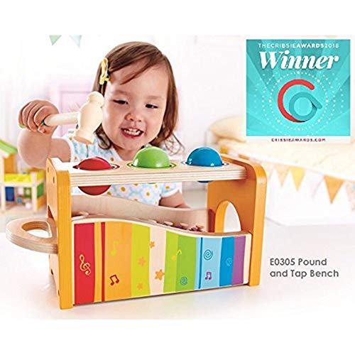 Hape Pound, Tap, & Shake! Music Set - Award Winning Wooden Pounding Bench, Baby Xylophone, and Tap Along Tambourine - Developmental, Non-Toxic, Montessori Musical Toys for Toddlers 1 - 4 Years Old