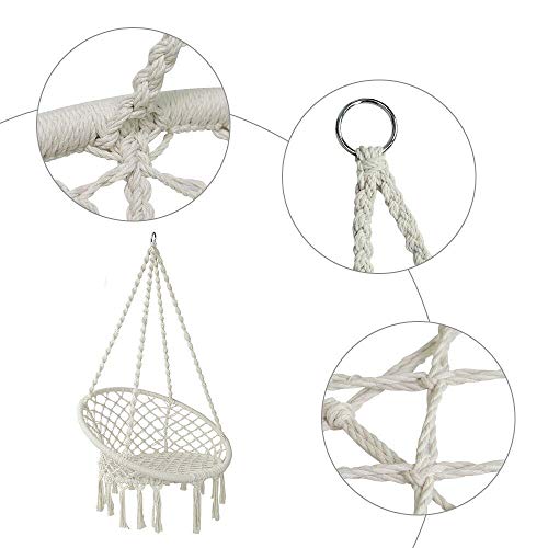 Hammock Chair Macrame Swing - Max 330 Lbs-Hanging Cotton Rope Hammock Swing Chair for Indoor and Outdoor Use (Beige)