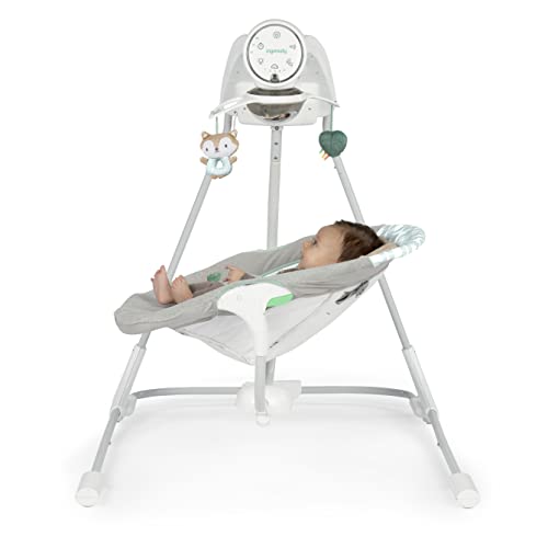 Ingenuity InLighten 5-Speed Baby Swing - Swivel Infant Seat, 5 Point Safety Harness, Nature Sounds, Lights - Kitt Fox