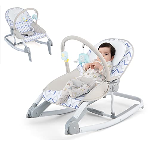 HONEY JOY Baby Rocker, 2 in 1 Foldable Comforting Rocking Chair & Stationary Seat, 3-Position Adjustable Backrest, Removable Toy Bar & Safety Belts, Portable Baby Bouncers for Infants to Toddlers
