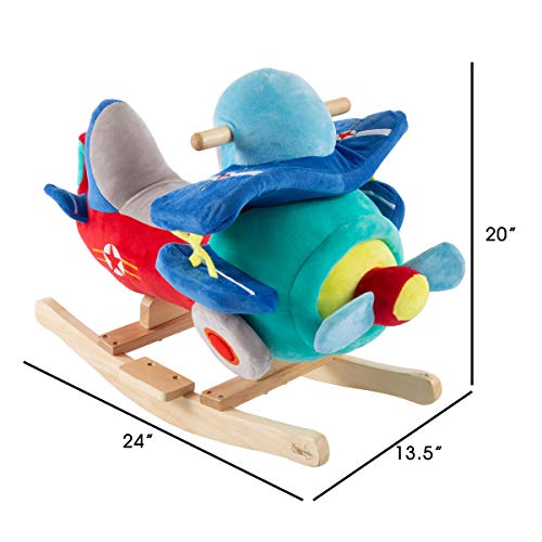 Happy Trails: Rocking Plane Toy- Kids Plush Stuffed Ride On Wooden Rockers with Sounds & Handles, Multicolor (80-690PLN)