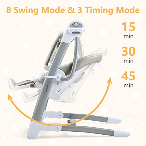 INFANS 3 in 1 Baby High Chair, Electric Baby Swing, Infant Dining Booster Seat with Remote Control One-Hand Removable Tray Double Cushion, Multifunction Highchair for Toddlers