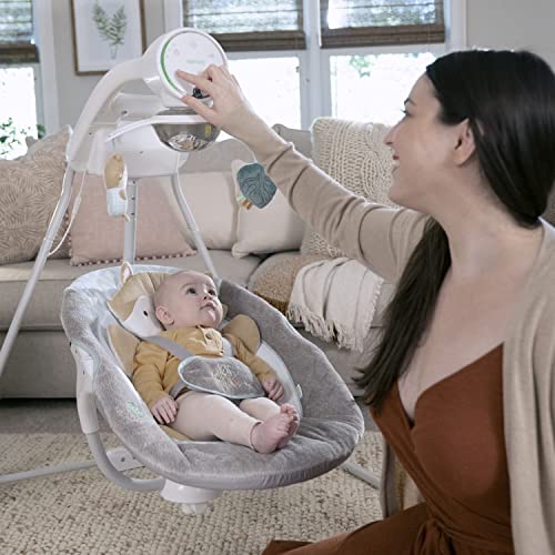 Ingenuity InLighten 5-Speed Baby Swing - Swivel Infant Seat, 5 Point Safety Harness, Nature Sounds, Lights - Kitt Fox