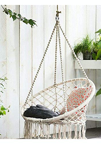 Hammock Chair Macrame Swing - Max 330 Lbs-Hanging Cotton Rope Hammock Swing Chair for Indoor and Outdoor Use (Beige)