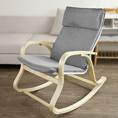 Haotian FST15-DG, Comfortable Relax Rocking Chair, Lounge Chair Relax Chair with Cotton Fabric Cushion