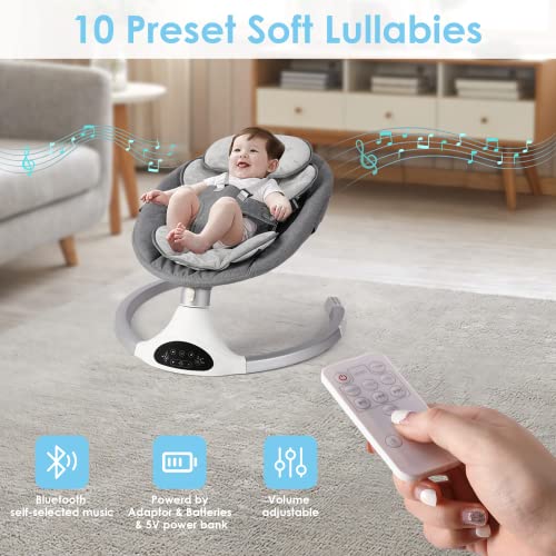 Infant Swing with Bluetooth, Lullabies, Toys - Grey