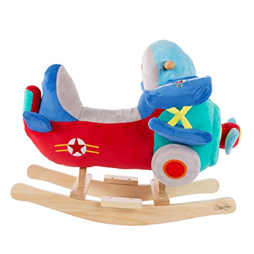 Happy Trails: Rocking Plane Toy- Kids Plush Stuffed Ride On Wooden Rockers with Sounds & Handles, Multicolor (80-690PLN)
