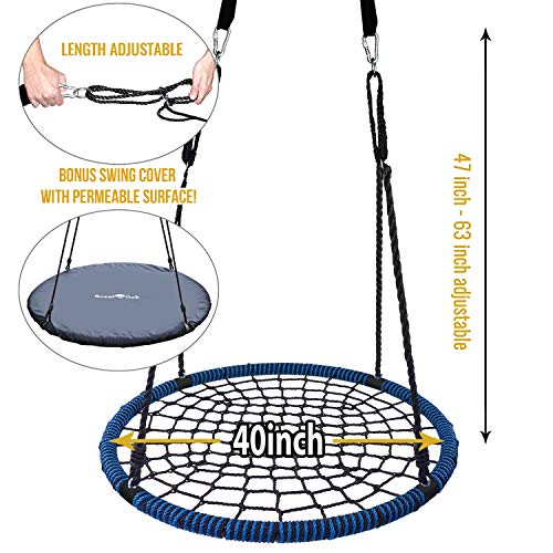 Giant 40 Inch Spider Web Tree Swing, 600 lb Weight Capacity, Durable Steel Frame, Waterproof, Adjustable Ropes, Flag Set and 2 Carabiners, Non-Stop Fun for Kids!