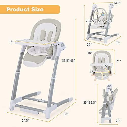 INFANS 3 in 1 Baby High Chair, Electric Baby Swing, Infant Dining Booster Seat with Remote Control One-Hand Removable Tray Double Cushion, Multifunction Highchair for Toddlers