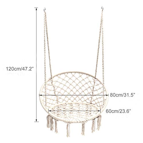 Hammock Chair Macrame Swing - Max 330 Lbs-Hanging Cotton Rope Hammock Swing Chair for Indoor and Outdoor Use (Beige)