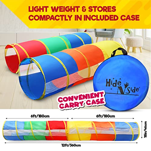 Hide N Side 2-Pack 6ft/12ft Crawl Through Play Tunnel Toy, Pop up Tunnel for Kids Toddlers Dogs Babies Infants & Children Gift Indoor & Outdoor Tube