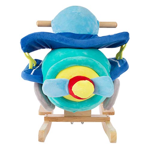 Happy Trails: Rocking Plane Toy- Kids Plush Stuffed Ride On Wooden Rockers with Sounds & Handles, Multicolor (80-690PLN)