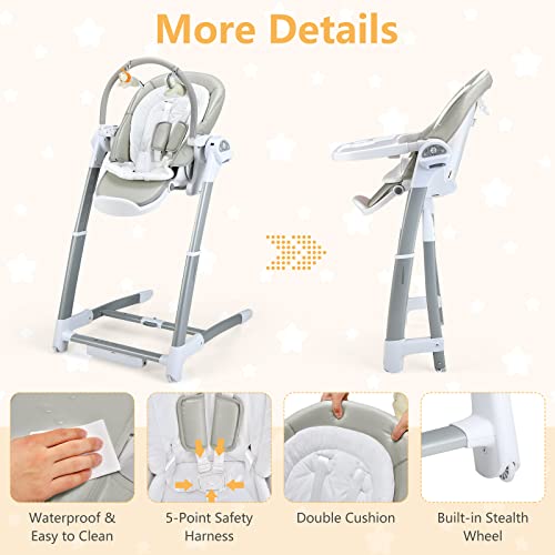 INFANS 3 in 1 Baby High Chair, Electric Baby Swing, Infant Dining Booster Seat with Remote Control One-Hand Removable Tray Double Cushion, Multifunction Highchair for Toddlers