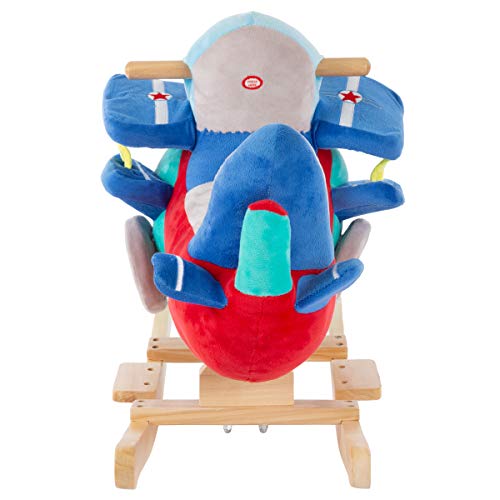 Happy Trails: Rocking Plane Toy- Kids Plush Stuffed Ride On Wooden Rockers with Sounds & Handles, Multicolor (80-690PLN)