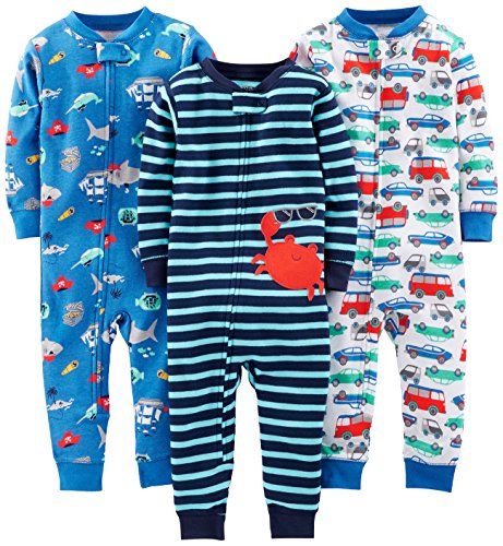 Simple Joys by Carter's Baby Boys' 3-Pack Snug Fit Footless Cotton Pajamas, Crab/Sea Creatures/Cars, 6-9 Months