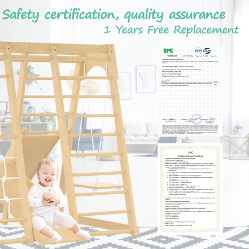 Indoor Jungle Gym, 66inch Toddler Climbing Toys Indoor, 8-in-1 Indoor Playground for Toddler 1-3 with Swing, Armband, Rock Climb Wall, Slide, Monkey Bar, Wood & Rope Ladder, Rope Wall Ladder