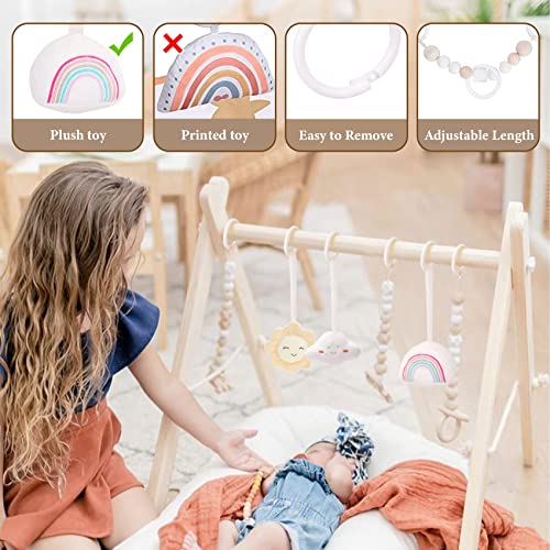 HAN-MM Wooden Baby Gym with 6 Wooden Baby Teething Toys Foldable Baby Play Gym Frame Activity Gym Hanging Bar Newborn Gift Baby Girl and Boy Gym (Natural Color)