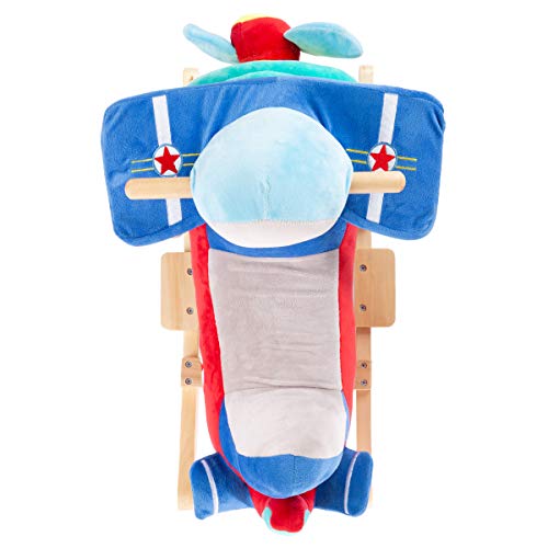 Happy Trails: Rocking Plane Toy- Kids Plush Stuffed Ride On Wooden Rockers with Sounds & Handles, Multicolor (80-690PLN)