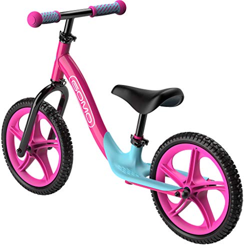 GOMO Balance Bike - Toddler Training Bike for 18 Months, 2, 3, 4 and 5 Year Old Kids - Ultra Cool Colors Push Bikes for Toddlers/No Pedal Scooter Bicycle with Footrest (Pink)