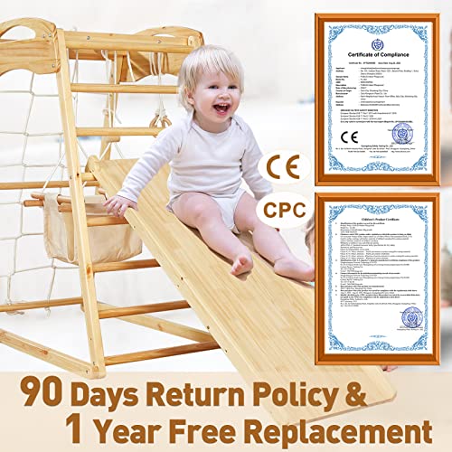 FUNLIO 7-in-1 Wood Indoor Playground for Toddlers 2-5, Montessori Climbing Toys with Solid Pine Wood, Indoor Jungle Gym for Kids with Swing/Slide/Climbing Rock/Net/Ladder/Monkey Bars/Gymnastic Rings