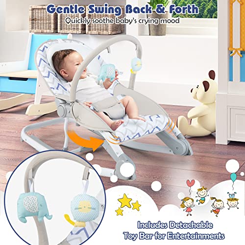 HONEY JOY Baby Rocker, 2 in 1 Foldable Comforting Rocking Chair & Stationary Seat, 3-Position Adjustable Backrest, Removable Toy Bar & Safety Belts, Portable Baby Bouncers for Infants to Toddlers