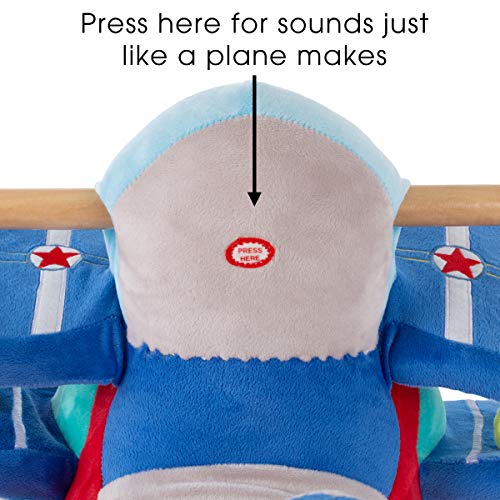 Happy Trails: Rocking Plane Toy- Kids Plush Stuffed Ride On Wooden Rockers with Sounds & Handles, Multicolor (80-690PLN)