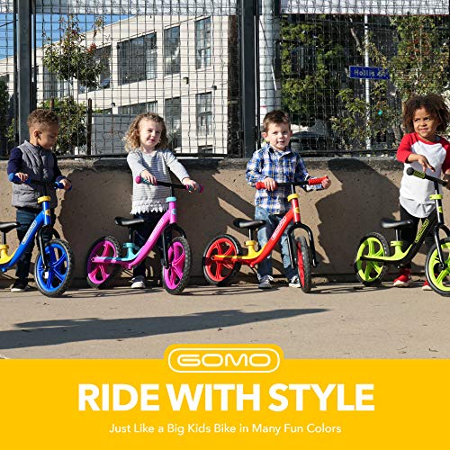 GOMO Balance Bike - Toddler Training Bike for 18 Months, 2, 3, 4 and 5 Year Old Kids - Ultra Cool Colors Push Bikes for Toddlers/No Pedal Scooter Bicycle with Footrest (Pink)
