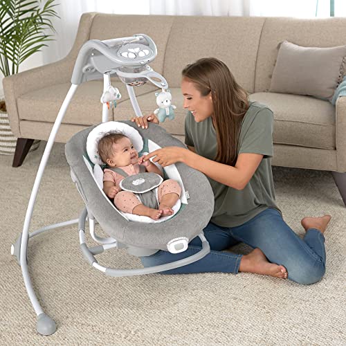 Ingenuity DreamComfort Inlighten Cradling Swing & Rocker - Foldable Plug-in Swing - Pemberton (12321)