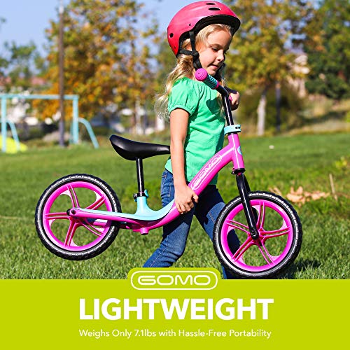 GOMO Balance Bike - Toddler Training Bike for 18 Months, 2, 3, 4 and 5 Year Old Kids - Ultra Cool Colors Push Bikes for Toddlers/No Pedal Scooter Bicycle with Footrest (Pink)