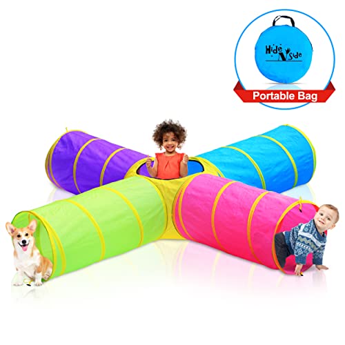 Hide N Side Kids Play Tunnels, Indoor Outdoor Crawl Through Tunnel for Kids Dog Toddler Babies Children , Pop up Tunnel Gift Toy