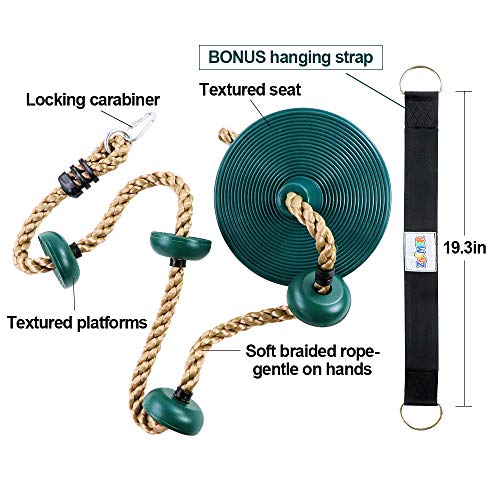 ZNCMRR Climbing Rope with Platforms and Disc Swing Seat Set Playground Accessories Including Bonus Hanging Strap & Carabiner