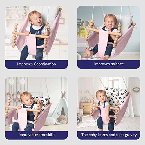 Frobel Indoor Baby Hammock Swing Canvas Hanging Baby Swing for Infant, Toddler 6 to 48 Months, Hanging Kit Included, Safe and Secure, Pink