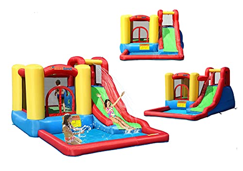 Bounceland Jump and Splash Adventure Bounce House or Water Slide All in one, Large Pool, Fun Bouncing Area with Basketball Hoop, Long Slide with Climbing Wall, UL Certified Blower Included