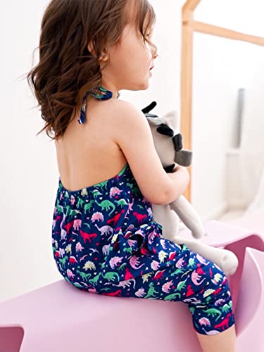 RAISEVERN Baby Girl Jumpsuit Halter Toddler Romper Summer Sleeveless Strap Dinosaur Pants Newborn Jumpers Beach Hawaiian Bodysuit with Pocket,3-4T