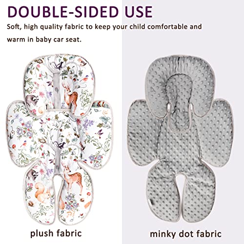 CARUILI 2-in-1 Car Seat Head Body Support, Reversible Infant Car Seat Insert for Newborn Boys Girls, Soft Carseat Cushion Preect for Baby Car Seats, Strollers, Bouncers, Woodland Animal