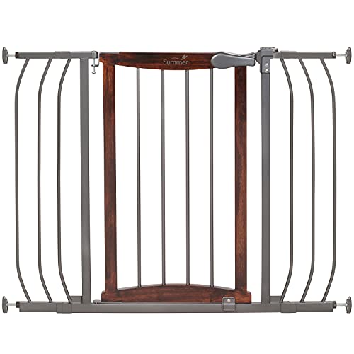 Summer Anywhere Decorative Walk-Thru Baby Gate, Walnut Wood and a Metal Charcoal Accent Finish  30 Tall, Fits Openings up to 28 to 42.5 Wide, Baby and Pet Gate for Doorways and Stairways